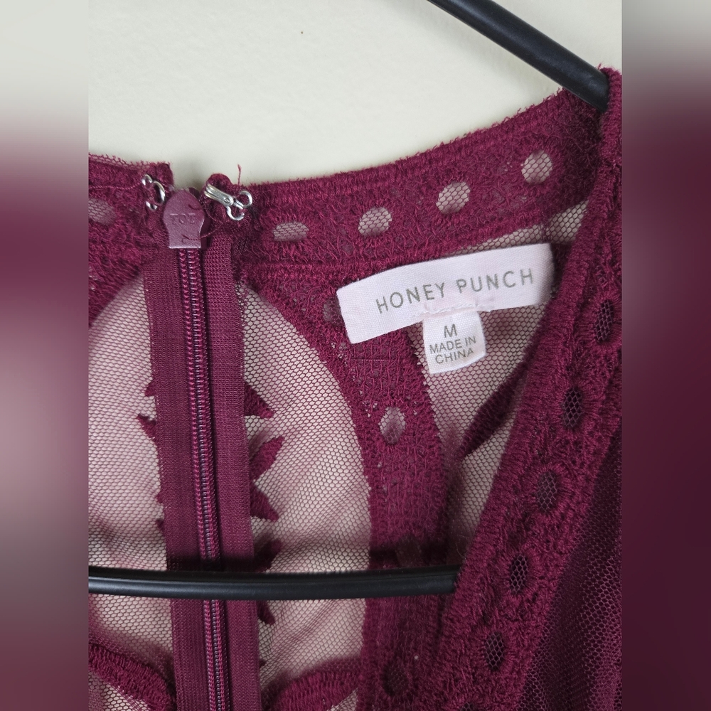 Honey Punch Endless Lace Romper Maxi Dress Size Medium Burgundy Wine Size M - Picture 2 of 7